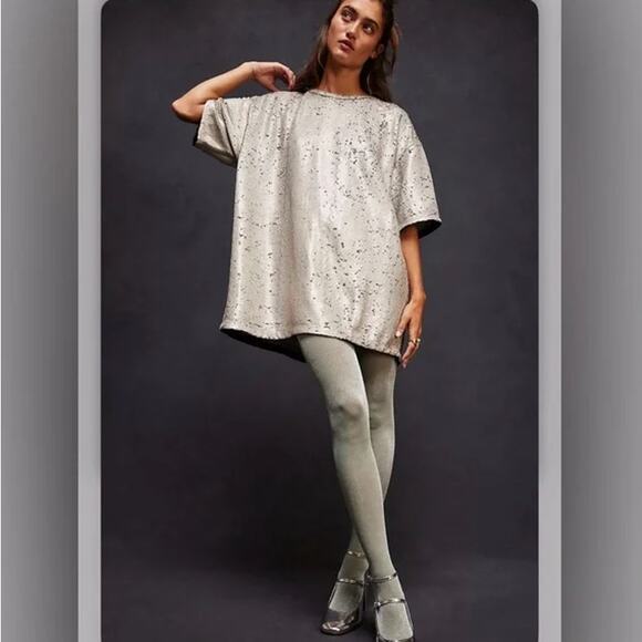 Free People All That Shimmers Tights in Sage One Size NWT - Picture 2 of 3